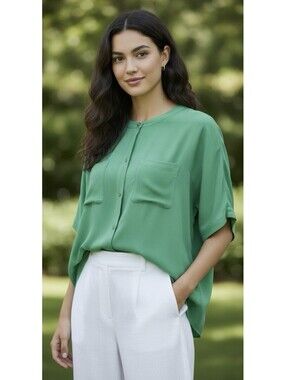 DIANE VON FURSTENBERG Karrly Silk Oversized Tunic Blouse In Green-Size P|US XS